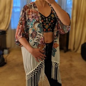 White shawl/cover up with floral print